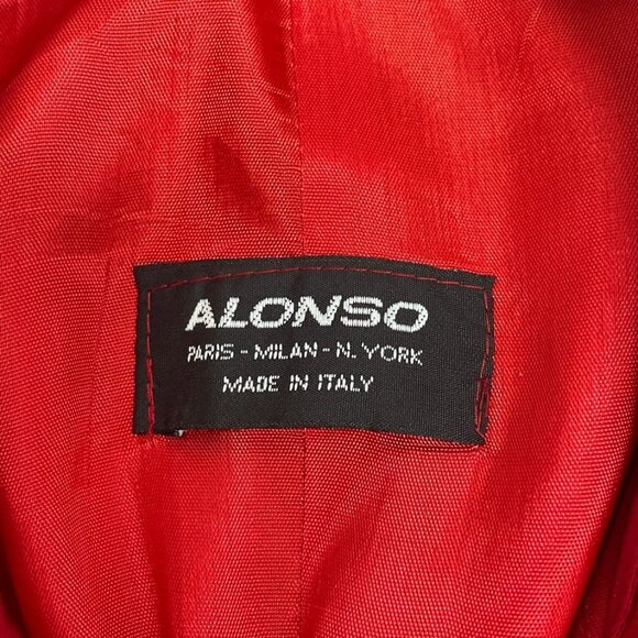 Vintage Alonso Women's Red Pinstripe Blazer With Gold Diamond Buttoned Cuffs - Picture 4 of 6